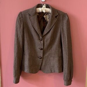 Elie Tahari  Brown Plaid Tweed Jacket Size 8